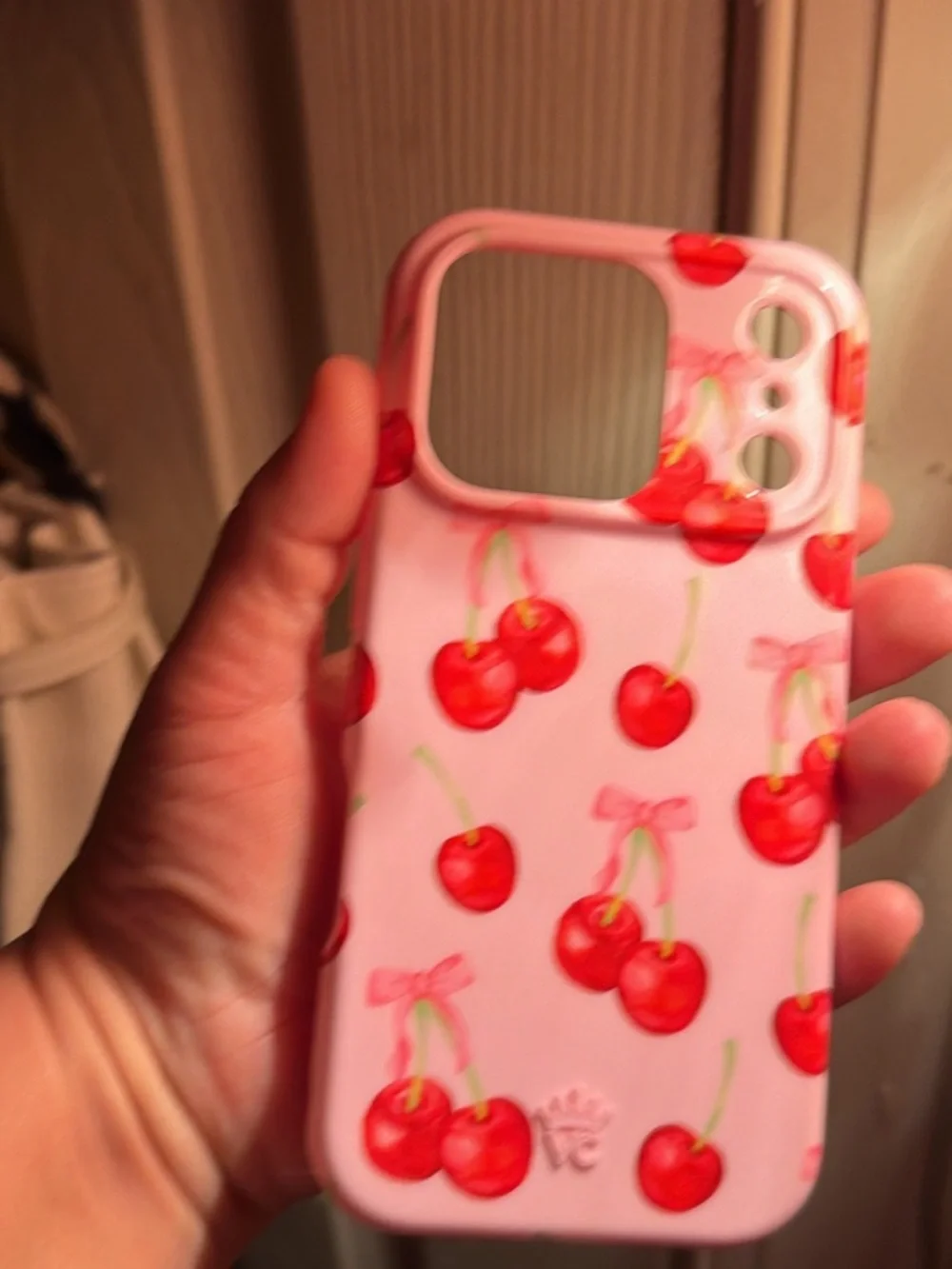 Velvet Caviar Pink Phone Case with Red Cherry Print set